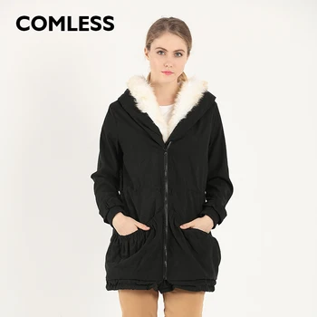 COMLESS New 2016 Autumn Winter Women Parka Hoody with Fake Fur Winter Women Jacket Long Style Zip Up Women Coat Big Pocket Plus