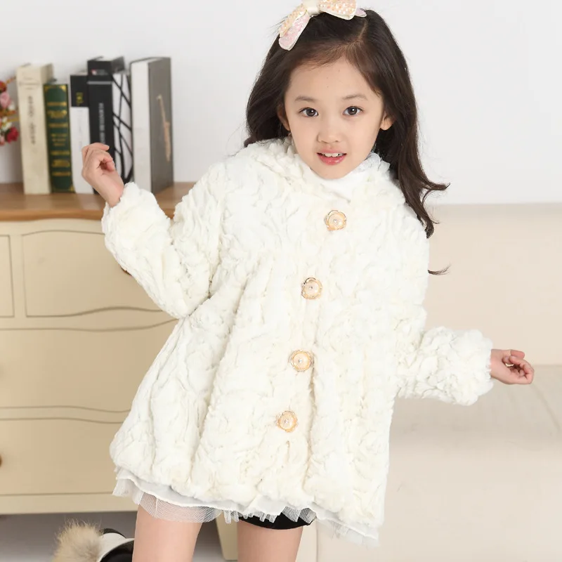Winter cute girls with thick wool coat lace hem imitation outerwear