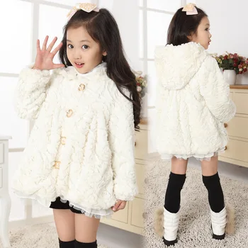 Winter cute girls with thick wool coat lace hem imitation outerwear