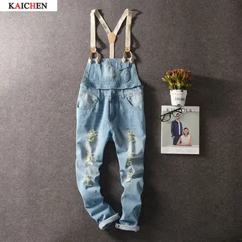 Ripped Jeans Men Brand New 2016 Men Designer Jeans Hip Hop Pants Denim Overalls Mens Overalls Fashion Long Suspender Pants M-XXL