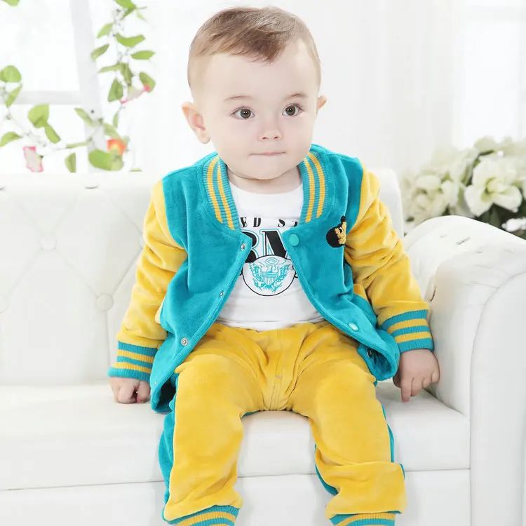 Children clothing set spring/autumn boy cartoon jacket+long-sleeve T-shirt+pants suit