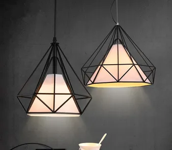 6 color modern black birdcage pendant lights iron minimalist Scandinavian loft pyramid lamp metal cage with led bulb