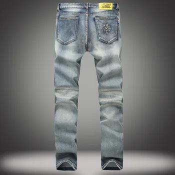 2016 custom new design fashion broken hole patch jeans men washed ripped jeans for men china destroyed jeans