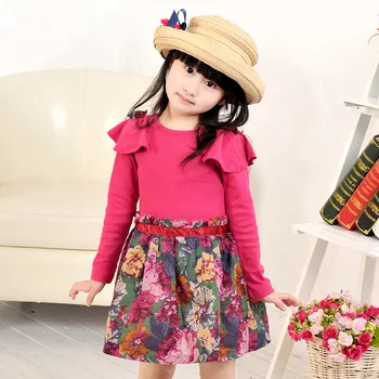 Hot-selling Spring girl cotton long sleeve watermark flower children dress