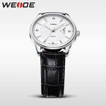 WEIDE Business Mens Diamond Watches Top Brand Luxury Sapphire Glass 30M Waterproof Complete Calendar Leather Strap Sale Items