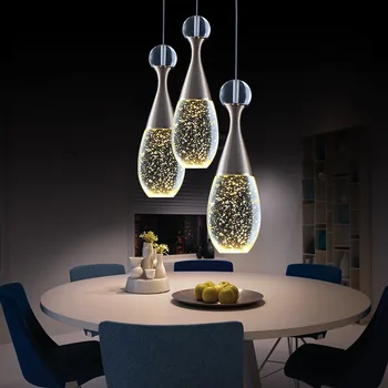 Led restaurant lights modern minimalist crystal pendant three creative personality bar table living room bedroom ceiling lamp