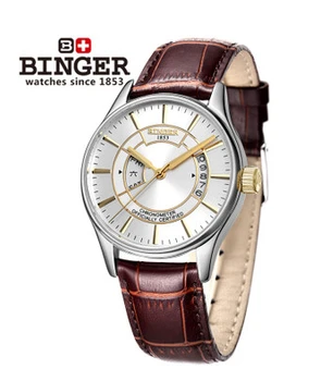2017 Binger Watches New Gold Silver Case Men Hollow Skeleton Automatic Mechanical Coffee Leather Wrist Watch Drop Shipping