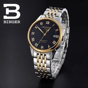 Binger Fashion Men Dress Watch Original Geneva Designer luxury Bling Gold Watches Steel Case Automatic Wristwatches