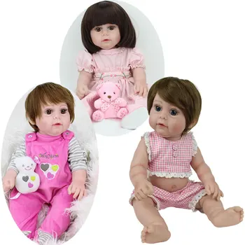 16inch Big Eyes All Silicone Reborn Baby Dolls 45cm bambole reborn Lifelike Newborn Relist boneca reborn corpo de silicone Toys