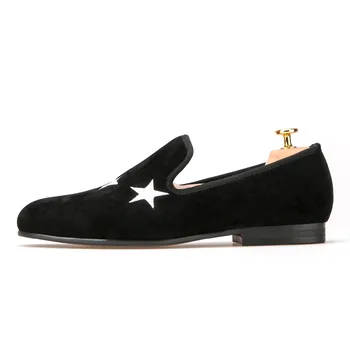 Men Piergitar Handmade Black Velvet Slippers Loafers With Star wedding and party shoes Size US 4-17