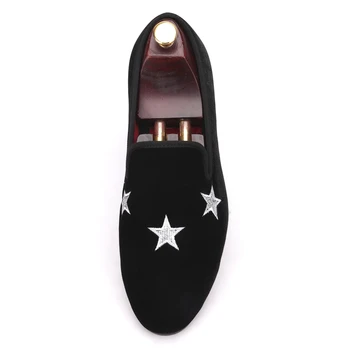 Men Piergitar Handmade Black Velvet Slippers Loafers With Star wedding and party shoes Size US 4-17