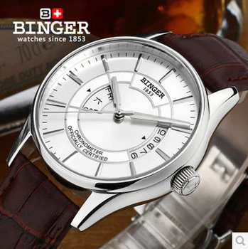 Brand Binger Luxury Leather Automatic Mechanical Watch Hollow Dial Leather Watch band Wristwatch Birthday Gift watches