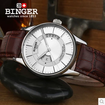 Brand Binger Luxury Leather Automatic Mechanical Watch Hollow Dial Leather Watch band Wristwatch Birthday Gift watches