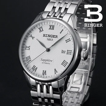 New Binger Gentlemen Man auto self wind Watch steel gold Wristwatch Fashion Clock Luxury Sport Dress casual Watches black table