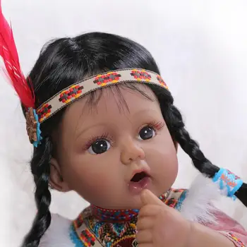 50cm Silicone Reborn Baby Doll Toys Native American Indians Black Skin Newbabies Reborn Girls Brithday Present collectable Doll