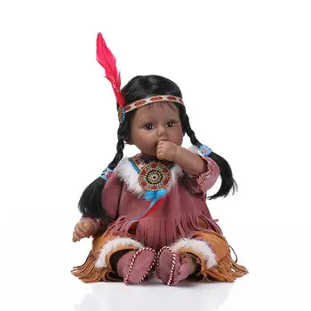 50cm Silicone Reborn Baby Doll Toys Native American Indians Black Skin Newbabies Reborn Girls Brithday Present collectable Doll