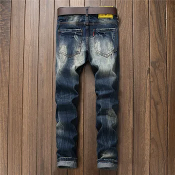 New Men Jeans 2017 Brand Jeans Men Size 28 To 38 Retro Blue Hole Jeans Slim Fit Men Jean For Man Trousers