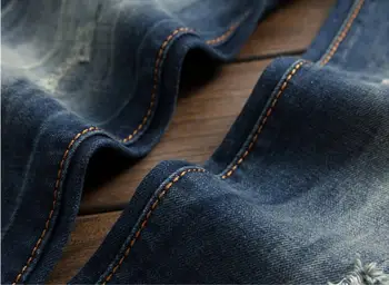 New Men Jeans 2017 Brand Jeans Men Size 28 To 38 Retro Blue Hole Jeans Slim Fit Men Jean For Man Trousers