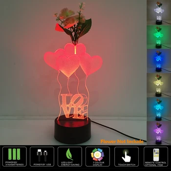 Heart LOVE Creative 3D illusion Lamp Colorful Discoloration LED Lamps Acrylic Wedding Atmosphere Lamp AS Flower arrangements