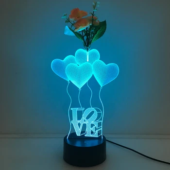 Heart LOVE Creative 3D illusion Lamp Colorful Discoloration LED Lamps Acrylic Wedding Atmosphere Lamp AS Flower arrangements