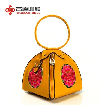 National embroidery cute ladies small wallets money purse PU bags handbag embroidered handbag on four sides of the flowers bag