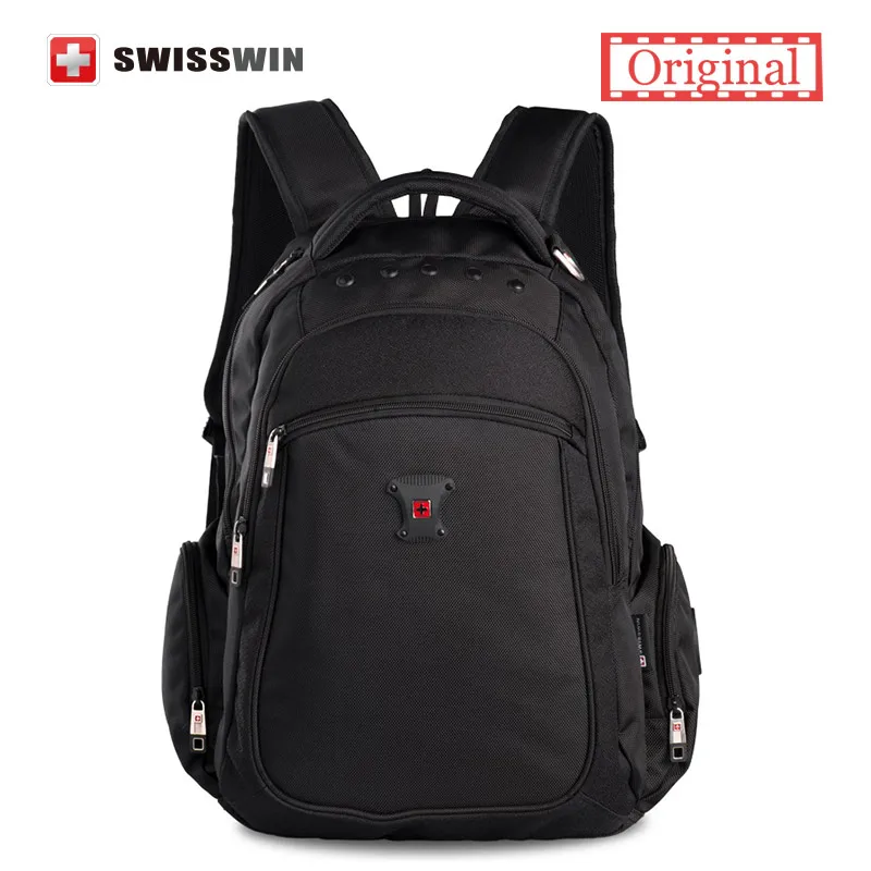 Swiss Backpack Youth Swisswin Waterproof Men's Backpack Black Nylon Multi-Pocket Bagpack Sac a dos Brand Back to School Bag