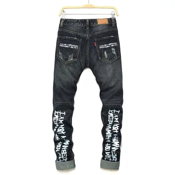 Hole Jeans Men Straight Destroyed Jeans Brand Casual Slim Ripped Jeans Homme Retro Men's Jeans Cotton