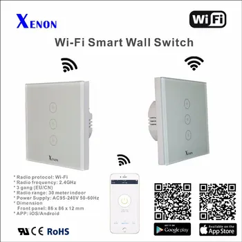 Smart home Auto Xenon Wall Switch 110~240V Smart Wi-Fi Switch button Glass Panel 1gang 2gang 3-gang EU Touch Light Switch panel