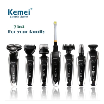 Rechargeable 7 in 1 electric shaver washable hair trimmer face beard kemei electric razor men shaving machine grooming kit