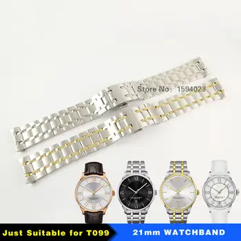 21mm T099 Watchband Strap Durable Butterfly double buckle Solid 316L Stainless  Silver/Gold Steel Straps