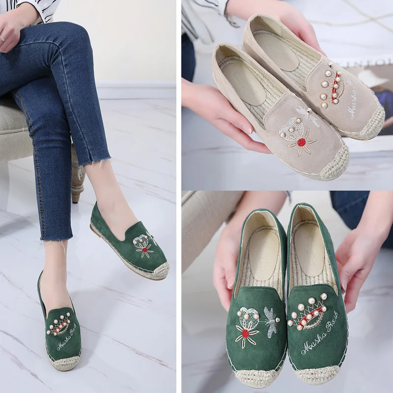2017 New Fashion loafers flat shoes women Fisherman Shoes Embroidery wear bead shoes woman chaussure femme ladies shoes 520-606