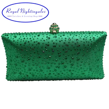 Women's Dark Green Evening Clutch Bags with Sparkle Crystal Diamonds for Ladies Wedding Prom Evening Party Crystal Box Clutch