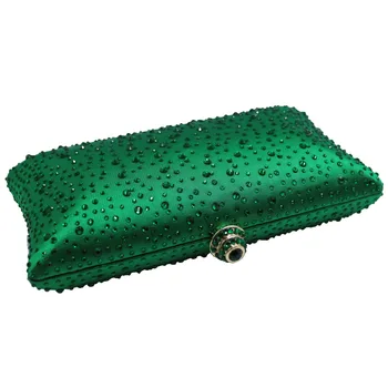Women's Dark Green Evening Clutch Bags with Sparkle Crystal Diamonds for Ladies Wedding Prom Evening Party Crystal Box Clutch