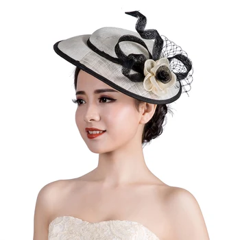 New Lady Headdress Sinamay Wedding Fascinator Hat Flower Feather Loops Hair Accessories Horse Racing Girls Hairbands