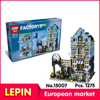 LEPIN 15007 1275Pcs street View series European Market Street Model Building Kit Block Bricks compatible 1090