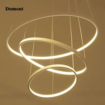 Led simple living room chandelier personality modern creative bedroom lamp aluminum acrylic circle ring restaurant lighting atmo