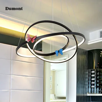 Led simple living room chandelier personality modern creative bedroom lamp aluminum acrylic circle ring restaurant lighting atmo