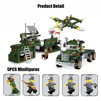 687PCS Military Base Mobile Combat Vehicle Aircraft Model Bricks Army Soldier Search Dog Toy For Boy's Compatible Enlighten