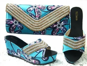 Africa New Wax Materia Shoes And Bag Set Summer Simple Style Woman High Heel Slipper Shoes And Nice Bag Set For Party GL1-03