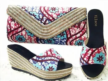 Africa New Wax Materia Shoes And Bag Set Summer Simple Style Woman High Heel Slipper Shoes And Nice Bag Set For Party GL1-03