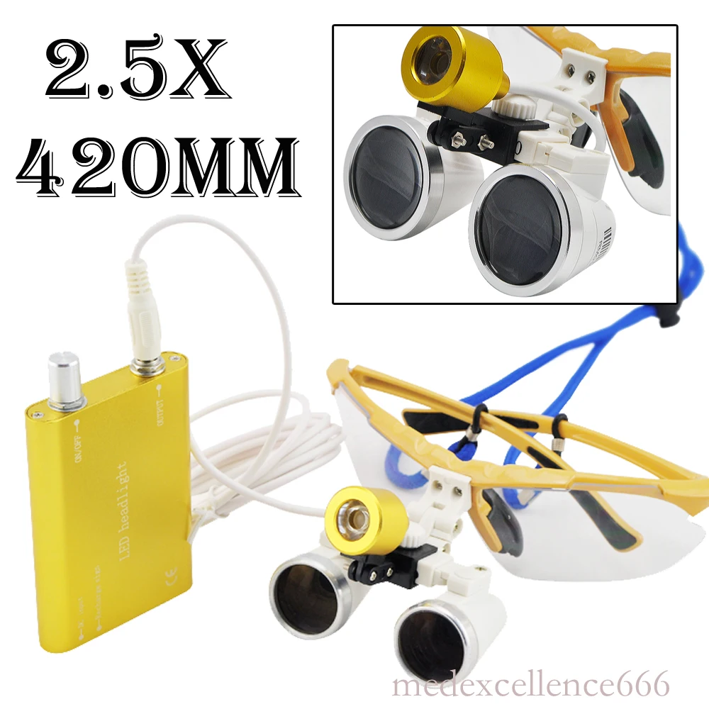 CE Approved 2.5X Dental Loupes, Surgical loupes working distance 420mm Yellow For Dentist