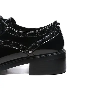 ALLBITEFO fashion brand rivets full genuine leather high heels women pumps thick heel round toe sapatos femininos