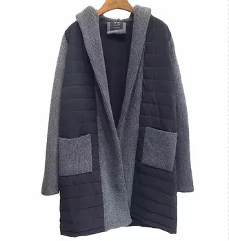 Women's New Winter Poncho Cardigan Coat Long Knitted Sleeve Horizontal Quilting Lightweight Packable Hooded Quilted Parka