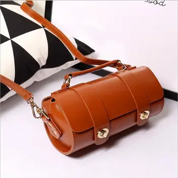 2017 New leather handbags oil wax leather shoulder bag / cowhide Retro diagonal package / bucket handbag