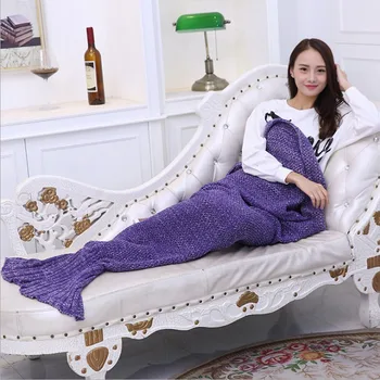 180x90cm Handmade Crochet Anti-Pilling Mermaid Tail Blanket Yarn Knitted Super Soft Sleeping Bed Portable Keep Warm Blanket