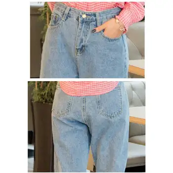 Women's Wide Leg Boyfriend Jeans Loose Ankle BF Style Washed Denim Trousers Sky Blue Indigo 2017 Spring New