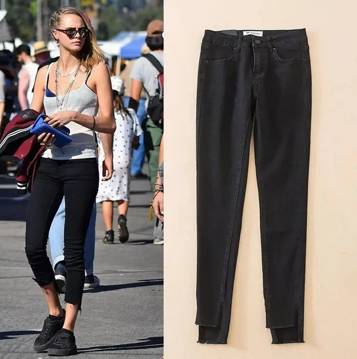 2017 Fashion Vintage Jeans Woman High Waist Slim Was Thin Before The Long Open Fork Jeans Wild Trousers Women