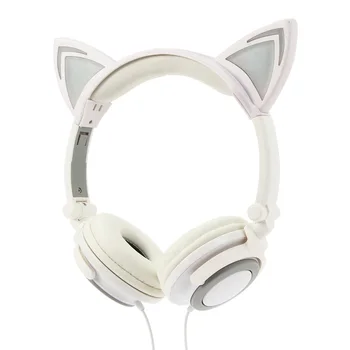 Portable 1.5M Creative Personality Cat Ears Earphones Headset Foldable Flashing Cat Ear Headphones For PC Laptop Computer Phone