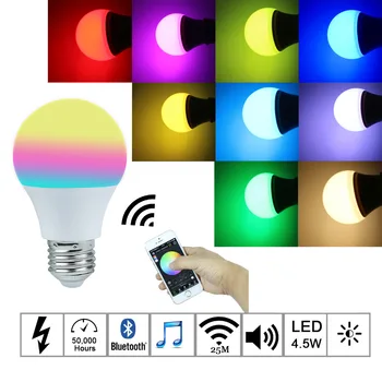 2016New Magic Blue 4.5W E27 RGBW led light bulb Bluetooth 4.0 smart lighting lamp color change dimmable AC85-265V for home hotel
