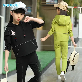 2017 Spring Autumn Girl Clothing set Casual Sport Tracksuit Kid Clothes Printing Coat + Pant 4-14 years Cotton